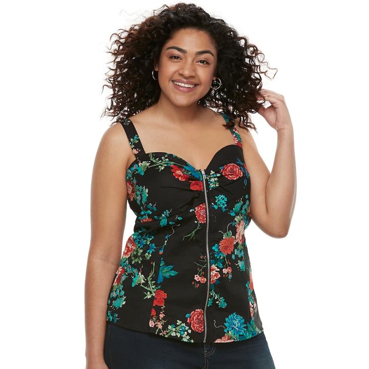 Juniors' Plus Size Liberty Love Floral Bustier Top, Teens, Size: 3xl, Black