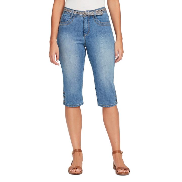 Women's Gloria Vanderbilt Sasha Belted Denim Skimmer Capris, Size: 12, Med Blue