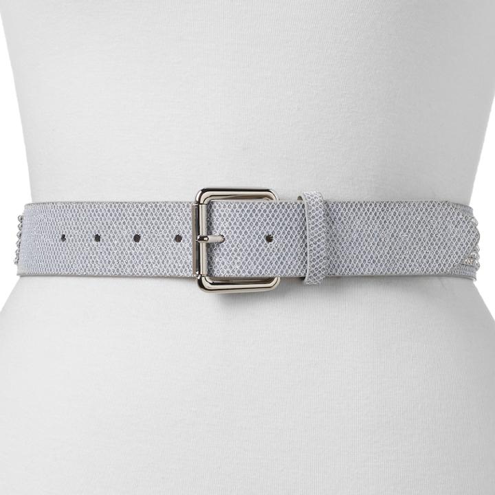 Women's Mudd&reg; Glitter & Rhinestone Belt, Size: Large, White