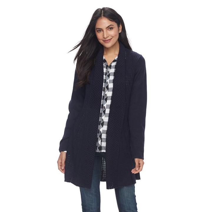 Women's Napa Valley Textured Open-front Cardigan, Size: Large, Blue (navy)