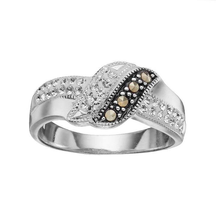 Silver Luxuries Marcasite & Crystal Ring, Women's, Size: 6, Grey