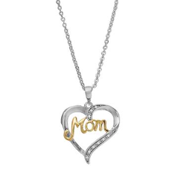 Delicate Diamonds Sterling Silver Mom Heart Pendant Necklace, Women's, Grey