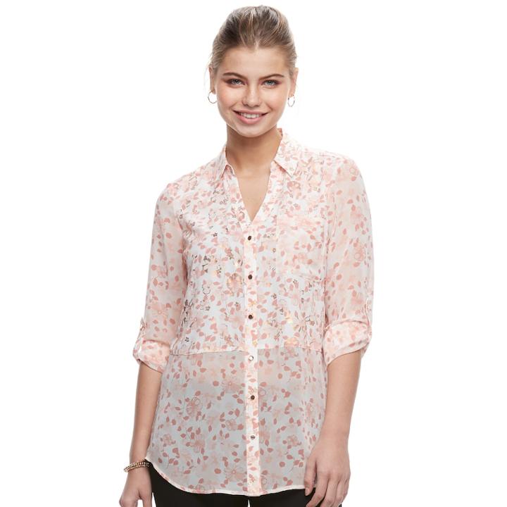 Juniors' Candie's&reg; Print Split-back Hem Blouse, Teens, Size: Xs, Pink