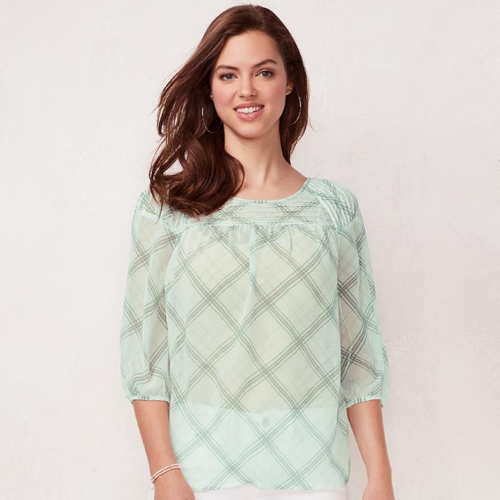 Women's Lc Lauren Conrad Printed Chiffon Peasant Top, Size: Small, White