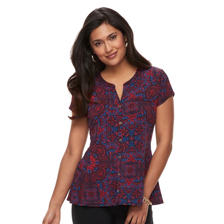 Petite Dana Buchman Peplum Button Front Top, Women's, Size: L Petite, Red
