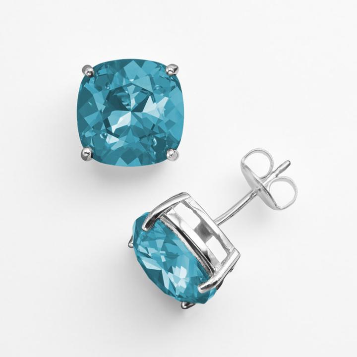 Illuminaire Silver-plated Crystal Stud Earrings - Made With Swarovski Crystals, Women's, Blue