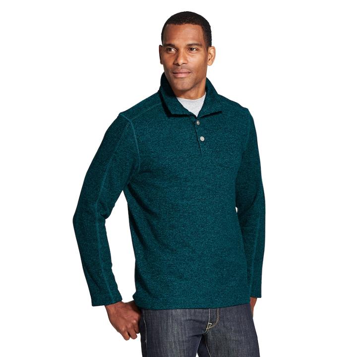 Men's Van Heusen Classic-fit Button Mockneck Fleece Sweater, Size: Large, Turquoise/blue (turq/aqua)