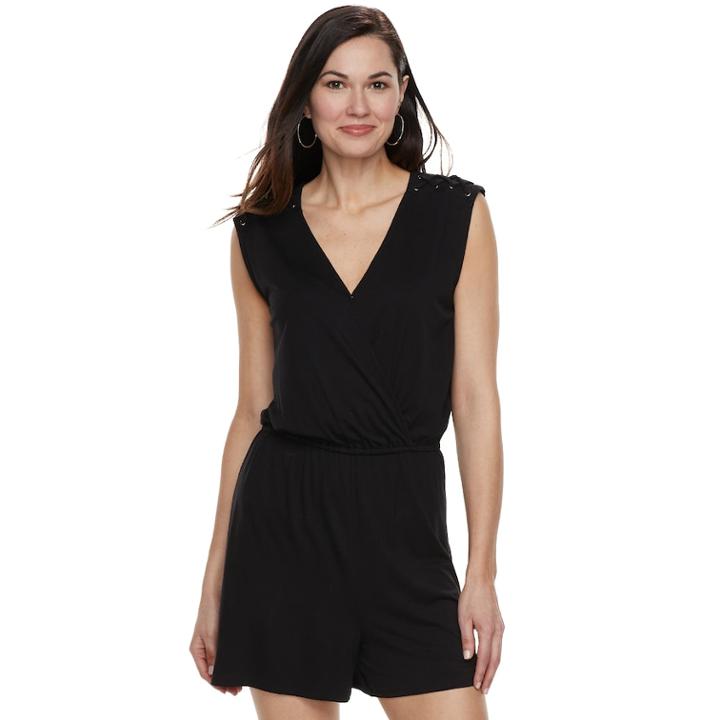 Women's Apt. 9&reg; Lace-up Romper, Size: Medium, Black