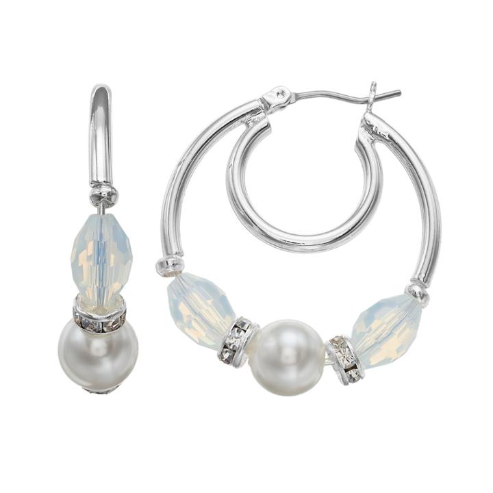 Napier Silver Beaded Hoop Earring, Women's, White