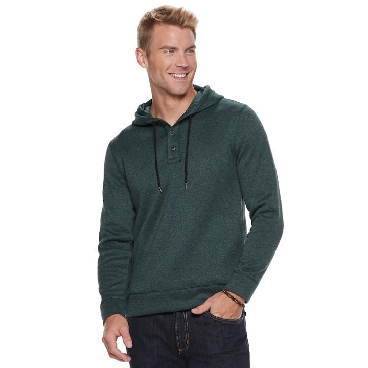 Men's Sonoma Goods For Life&trade; Supersoft Modern-fit Sweater Fleece Henley Hoodie, Size: Xxl, Dark Green