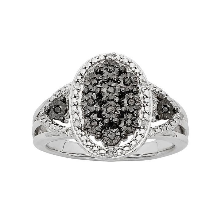 1/10 Carat T.w. Black & White Diamond Sterling Silver Oval Ring, Women's, Size: 7
