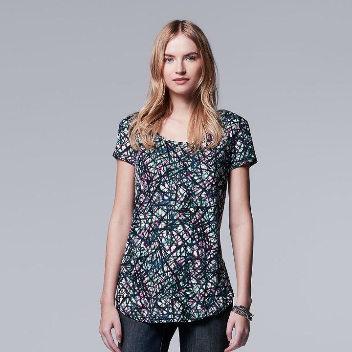 Women's Simply Vera Vera Wang Printed Scoopneck Tee, Size: Xl, Light Grey