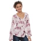 Juniors' About A Girl Print Smocked Tee, Size: Small, Purple