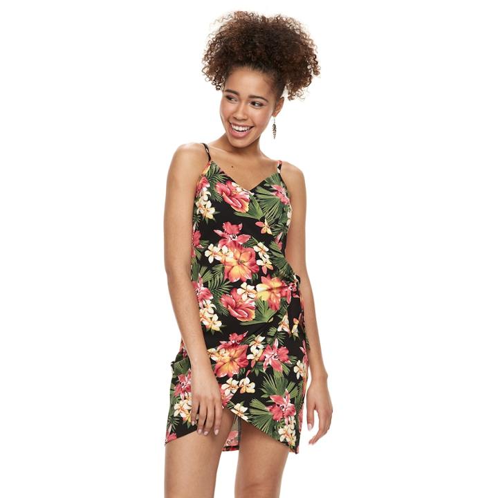 Juniors' Almost Famous Side Tie Asymmetrical Wrap Bodycon Dress, Teens, Size: Large, Grey