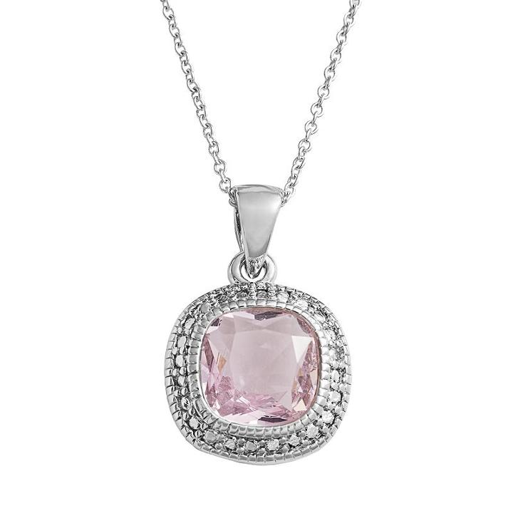 Silver Plate Pink Glass Frame Pendant, Women's, Size: 18