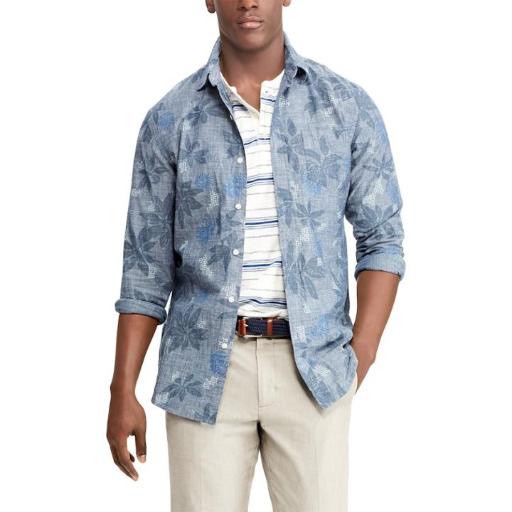 Big & Tall Chaps Easy Care Stretch Print Shirt, Men's, Size: L Tall, Blue