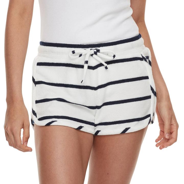 Juniors' Pink Republic Drawstring Terry Shortie Shorts, Teens, Size: Medium, White
