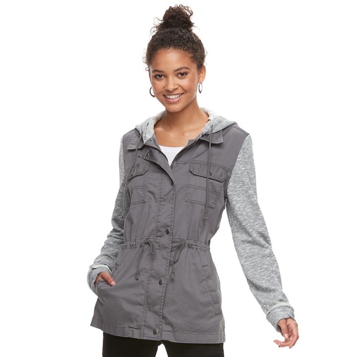 Juniors' Mudd&reg; Knit Sleeve Utility Jacket, Teens, Size: Xl, Grey
