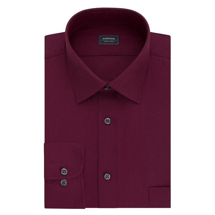 Men's Arrow Regular-fit Wrinkle-resistant Poplin Dress Shirt, Size: Xl-32/33, Med Red