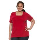Plus Size Croft & Barrow&reg; Elbow Sleeve Tee, Women's, Size: 2xl, Med Red