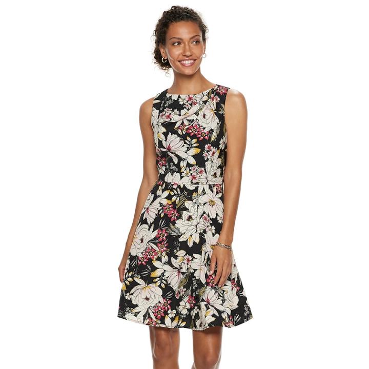 Petite Suite 7 Pleated Floral Fit & Flare Dress, Women's, Size: 4 Petite, Pink