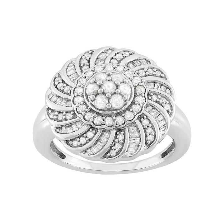 1 Carat T.w. Diamond Sterling Silver Flower Ring, Women's, Size: 8, White