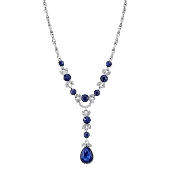 1928 Blue Teardrop Y Necklace, Women's, Size: 16