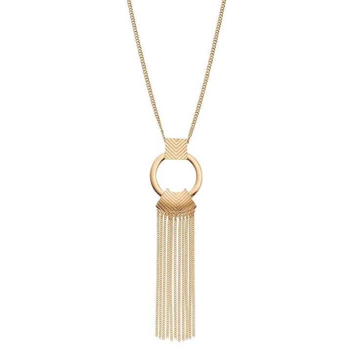 Long Circle Fringe Pendant Necklace, Women's, Gold