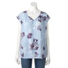 Women's Sonoma Goods For Life&trade; Floral Splitneck Top, Size: Medium, Light Blue
