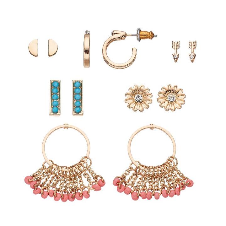 Mudd&reg; Flower, Arrow & Beaded Fringe Earring Set, Women's, Multicolor