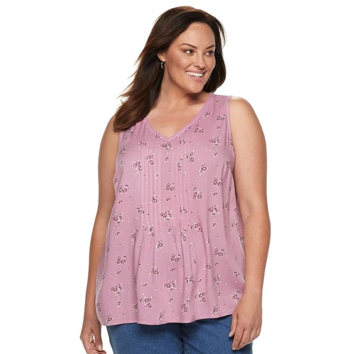 Plus Size Croft & Barrow&reg; Print Pintuck Tank, Women's, Size: 3xl, Med Pink