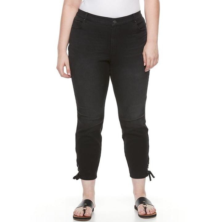 Plus Size Gloria Vanderbilt Alexandra Lace-up Skinny Ankle Jeans, Women's, Size: 16 W, Black