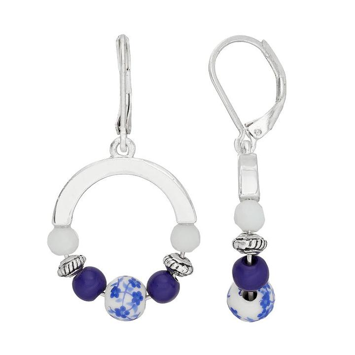Dana Buchman Flower Bead Nickel Free Drop Hoop Earrings, Women's, Multicolor