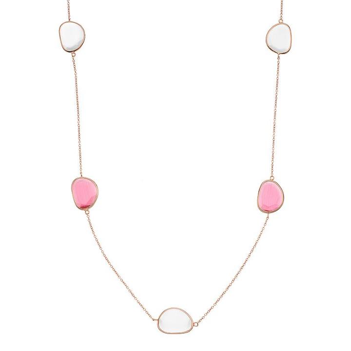 14k Rose Gold Over Silver Lab-created Red & White Cat's-eye Long Necklace, Women's, Size: 36, Multicolor