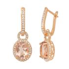 14k Rose Gold Over Silver Simulated Morganite And Lab-created White Sapphire Oval Halo Drop Earrings, Women's, Pink