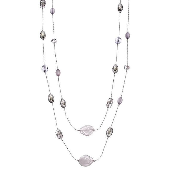 Gray Long Beaded Double Strand Necklace, Women's, Grey