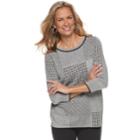 Women's Dana Buchman Houndstooth Patchwork Sweater, Size: Large, Black