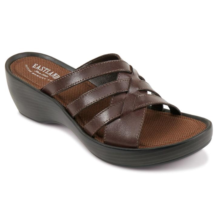 Eastland Poppy Women's Strappy Slide Wedge Sandals, Size: Medium (11), Dark Brown