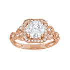 Cubic Zirconia Square Halo Engagement Ring In 10k Rose Gold, Women's, Size: 5, White
