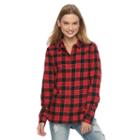 Juniors' So&reg; Flannel Plaid Button-down Shirt, Girl's, Size: Small, Med Red
