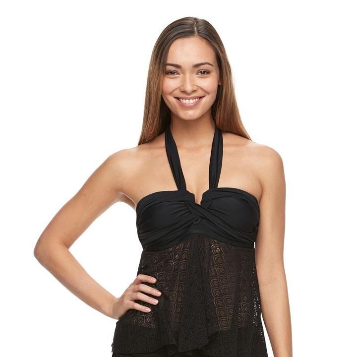 Women's Aqua Couture Crochet Halterkini Top, Size: Xl, Black