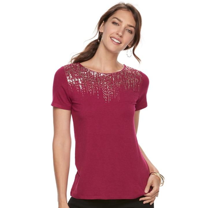 Women's Apt. 9&reg; Embellished Tee, Size: Xl, Med Red