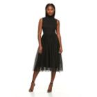 Women's Hope And Harlow Mixed-media Fit & Flare Mockneck Dress, Size: 14, Black