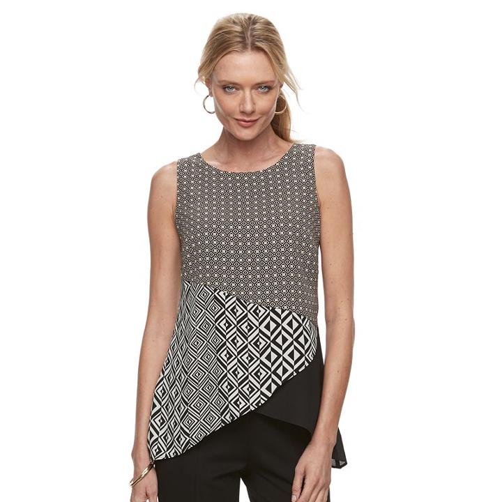 Women's Dana Buchman Pointed Hem Sleeveless Top, Size: Large, Beig/green (beig/khaki)