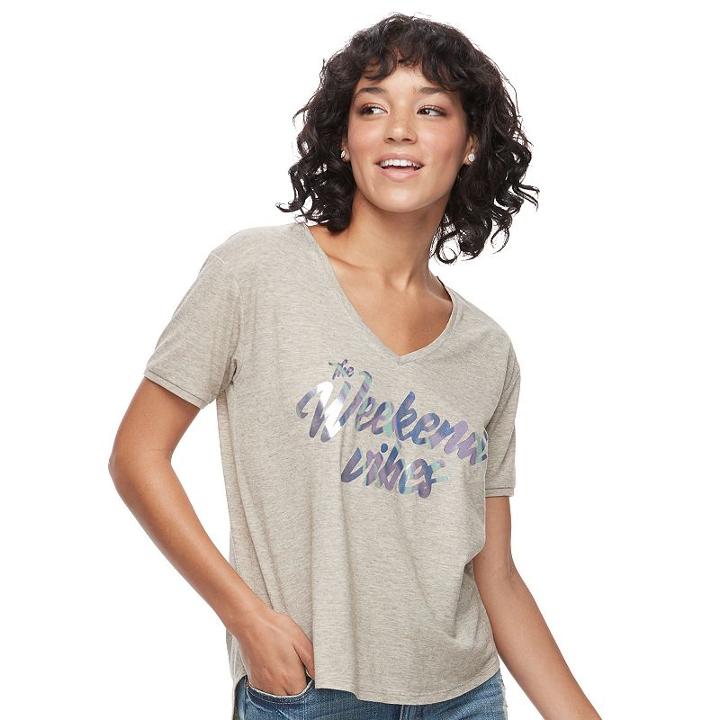 Juniors' Fifth Sun Weekend Vibes High-low Graphic Tee, Teens, Size: Medium, Beige Oth