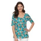 Women's Croft & Barrow&reg; Squareneck Elbow Sleeve Tee, Size: Medium, Dark Blue