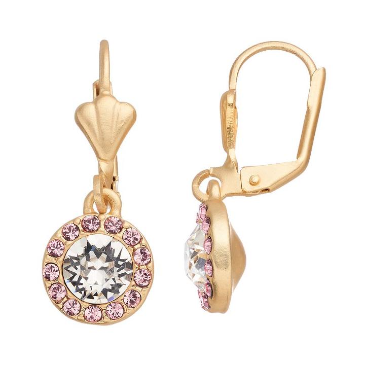 14k Gold Plated Crystal Halo Drop Earrings, Women's, Pink