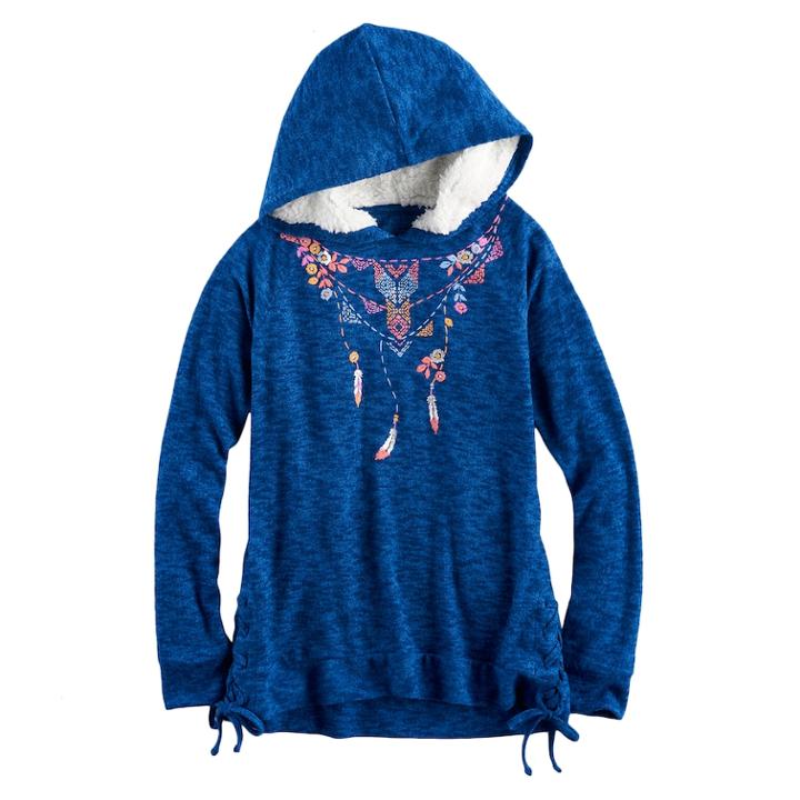 Girls 7-16 Mudd Side-seam Lace-up Sherpa Hoodie, Size: 16, Blue