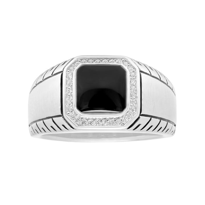 Men's Sterling Silver Onyx & Cubic Zirconia Ring, Size: 10, Black