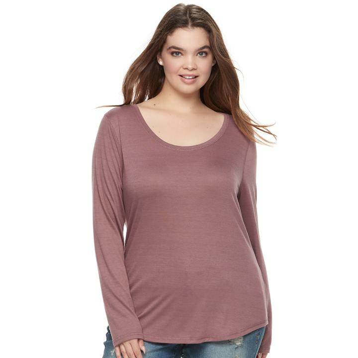 Juniors' Plus Size Mudd&reg; Scoopneck Tee, Teens, Size: 2xl, Beig/green (beig/khaki)